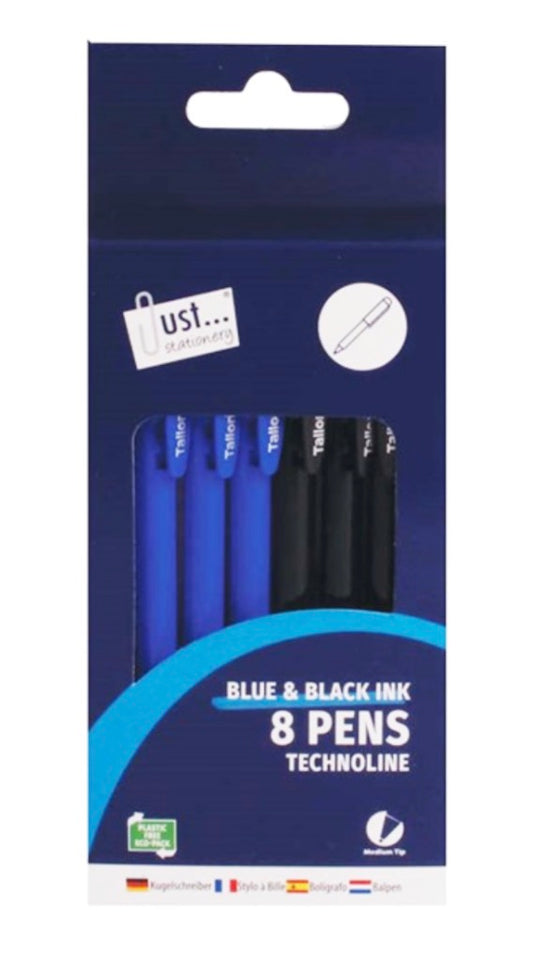 Technoline black and blue ink pens 8 pack