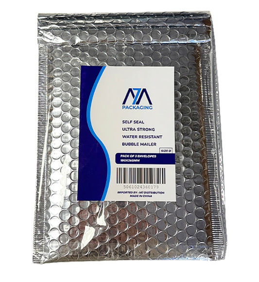 Silver bubble water resistant mailing bags 3 pack - size D 180x265mm