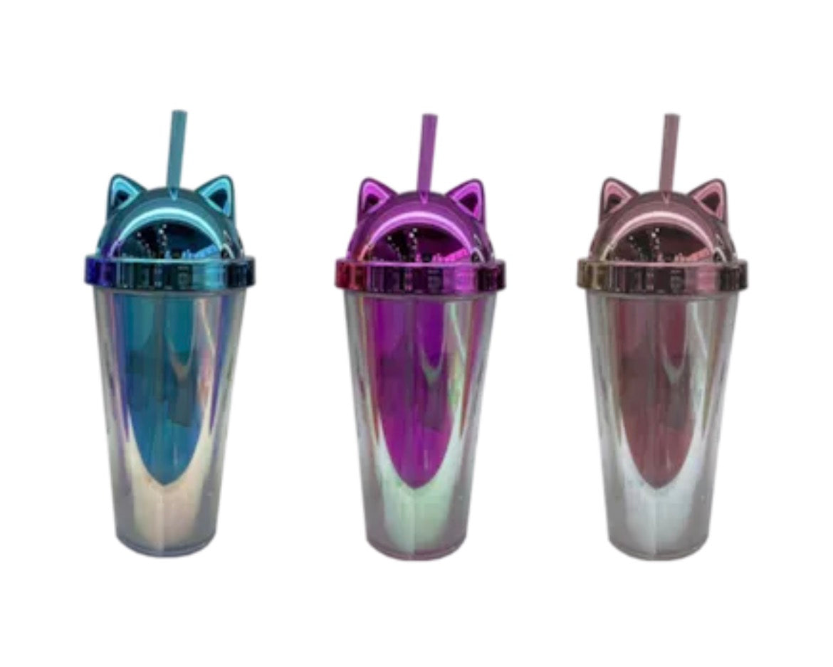 Cat ear lidded cup with straw 450ml