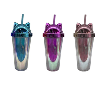 Cat ear lidded cup with straw 450ml