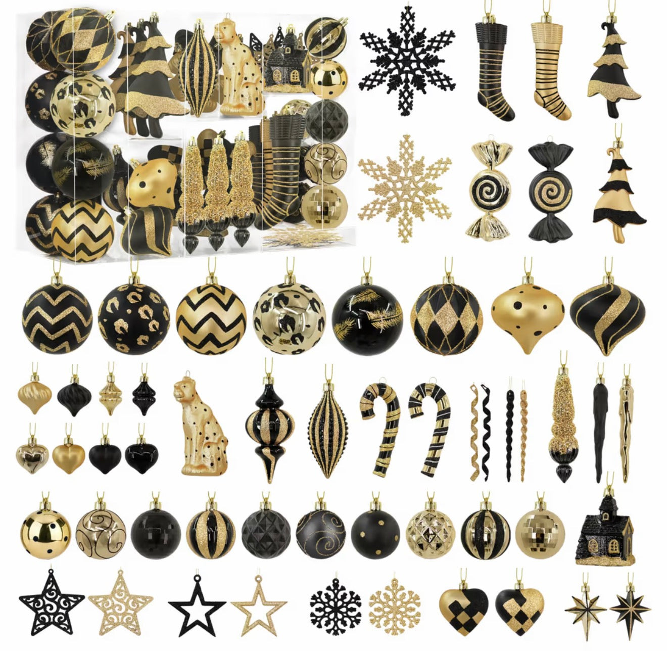 Luxury Christmas bauble set - 145 piece black/gold.