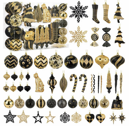 Luxury Christmas bauble set - 145 piece black/gold
