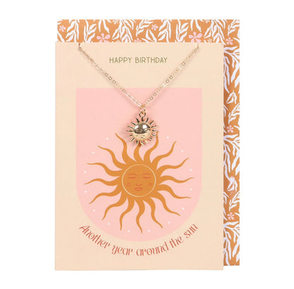 Sun necklace on birthday card