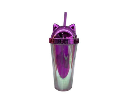 Cat ear lidded cup with straw 450ml