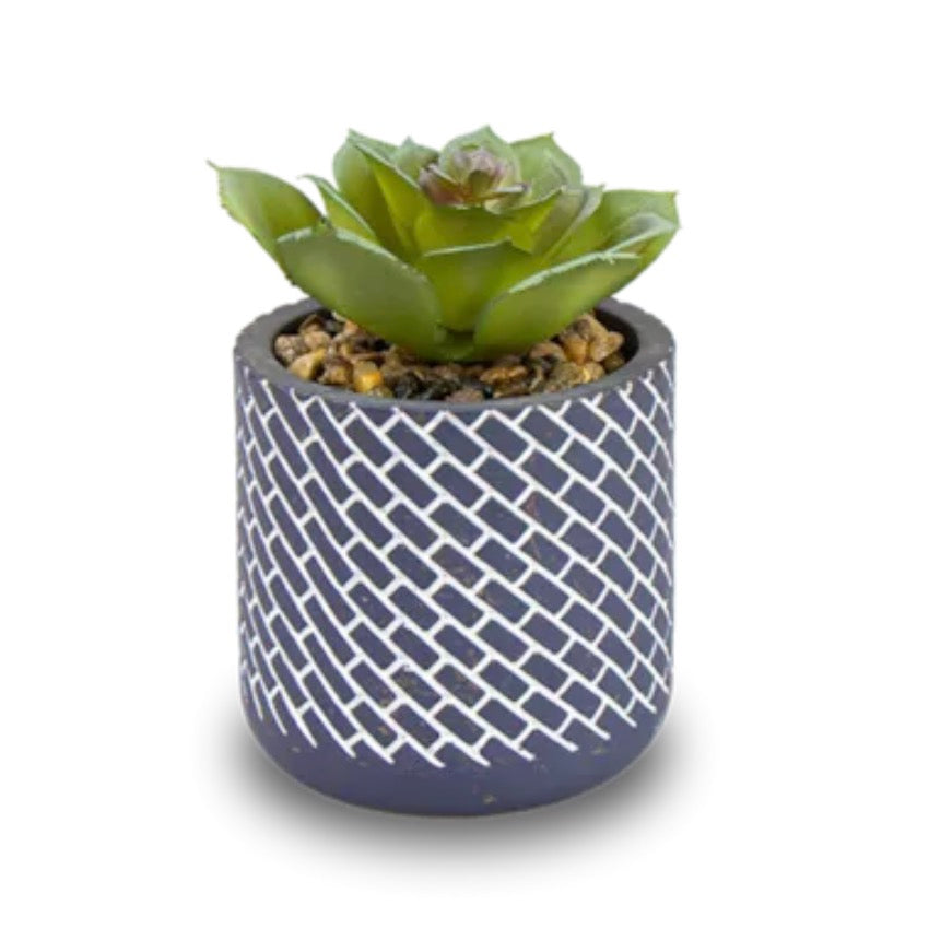 Artificial plant in navy geo pot