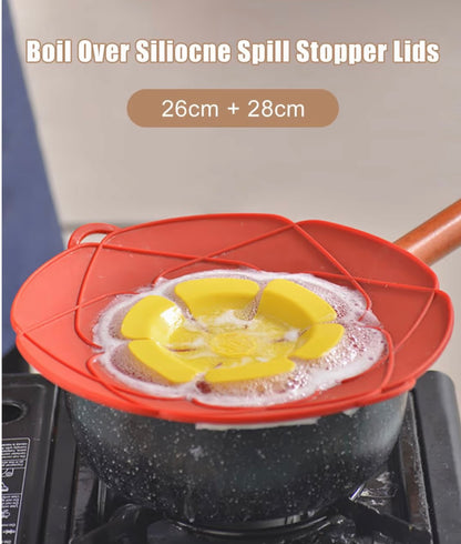 2-Piece silicone boil over spill stopper lid set with 3 pan protectors