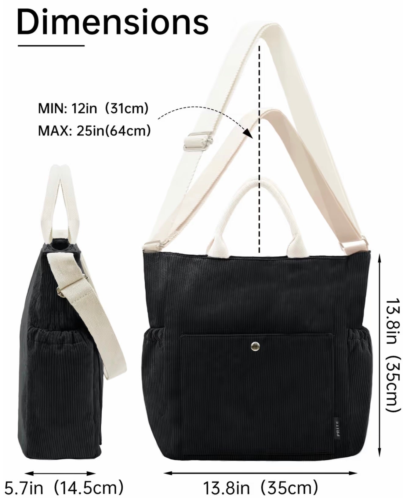 Large black corduroy zipped tote bag.