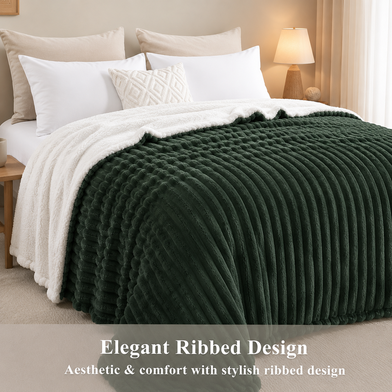 Sherpa lined kingsize blanket - green
