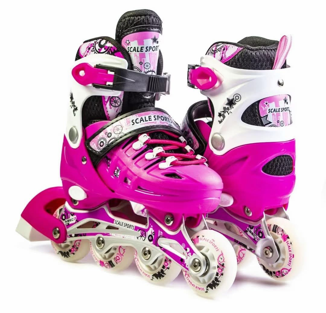 Adjustable in-line roller skates with light up wheels