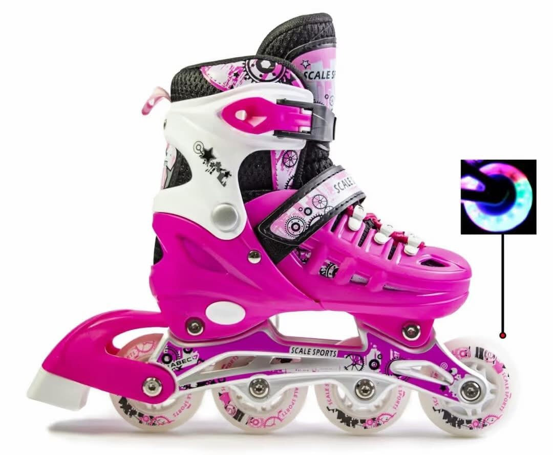 Adjustable in-line roller skates with light up wheels