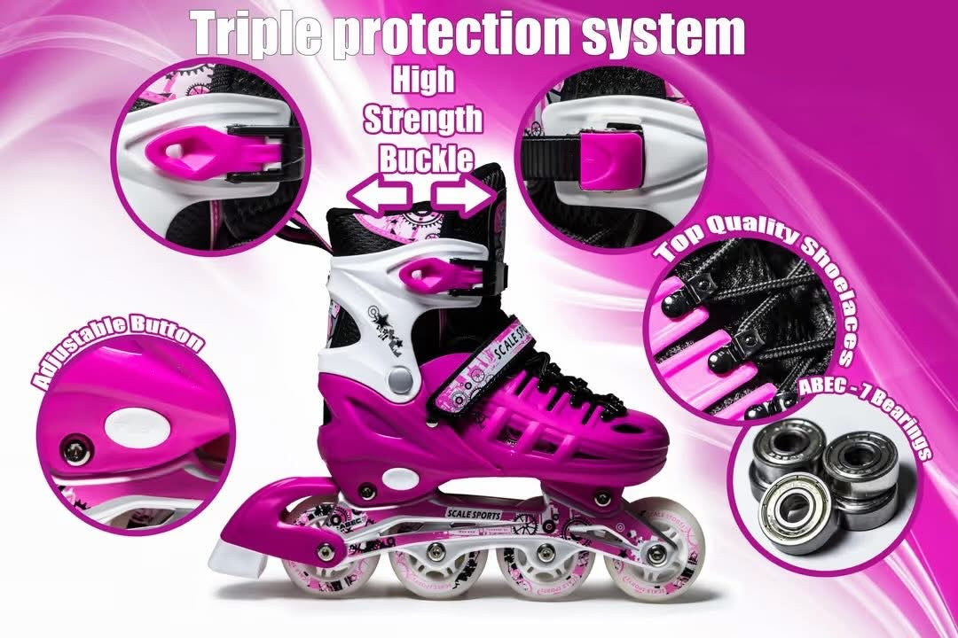 Adjustable in-line roller skates with light up wheels