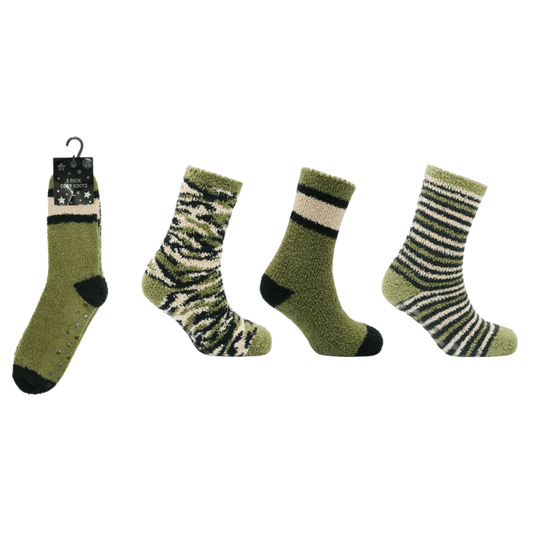 Men’s cosy socks with grippers 3 pack - camo
