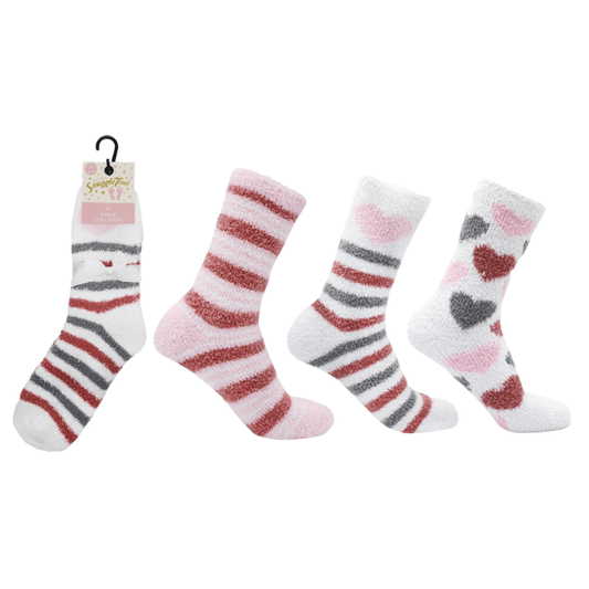 Ladies snuggle toes socks 3 pack - hearts & stripes