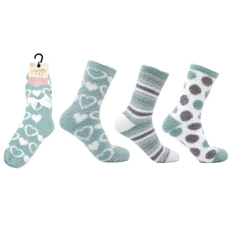 Ladies snuggle toes socks 3 pack - hearts & spots
