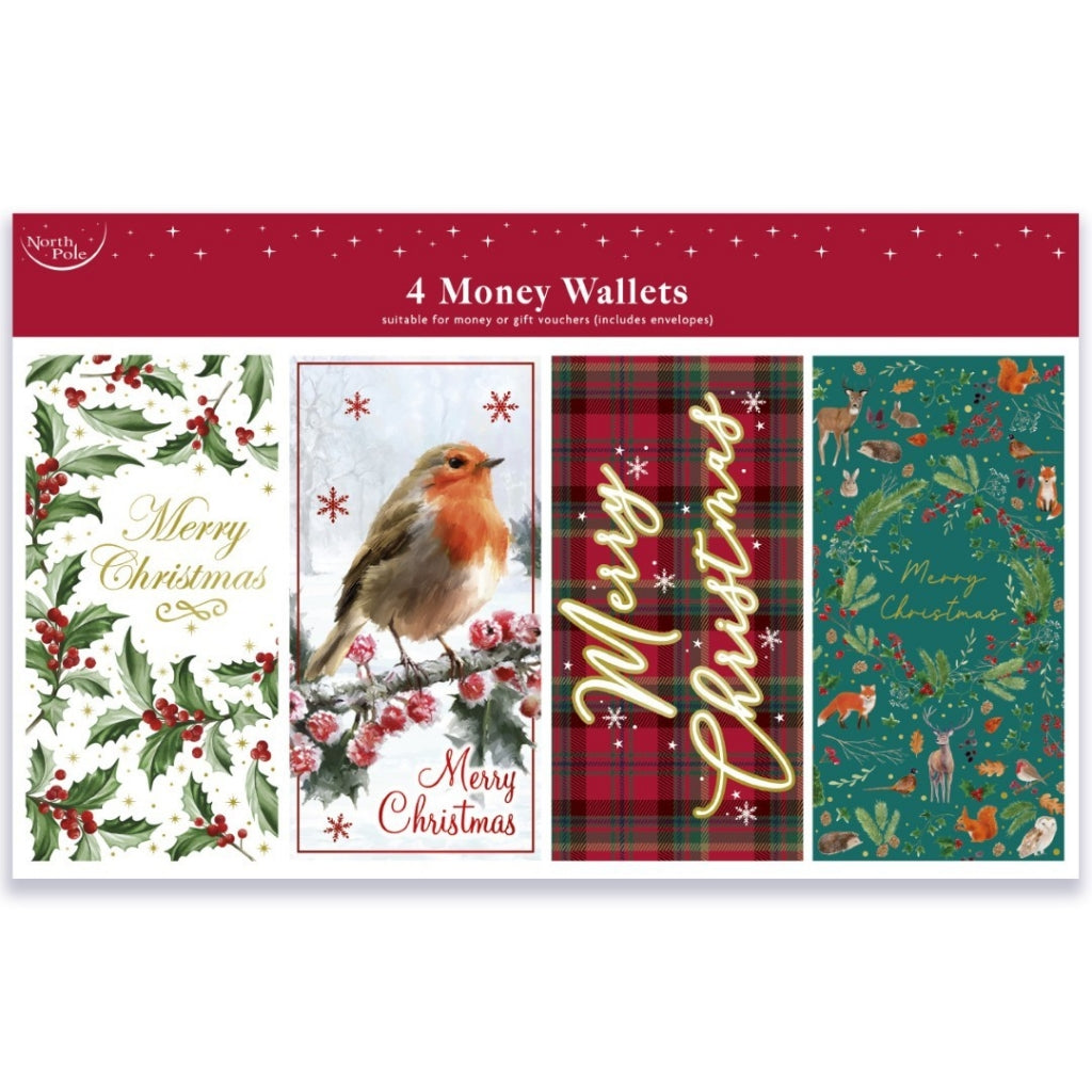 Christmas money wallets 4 pack - classic.