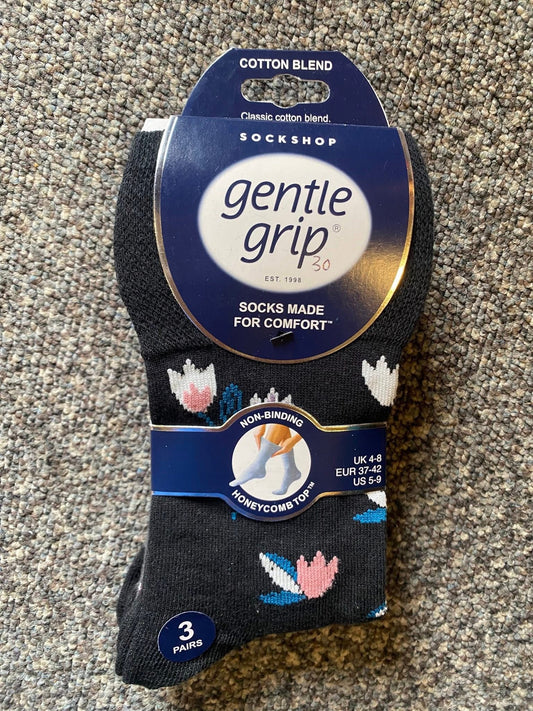 Ladies gentle grip socks 3 pack - design 30