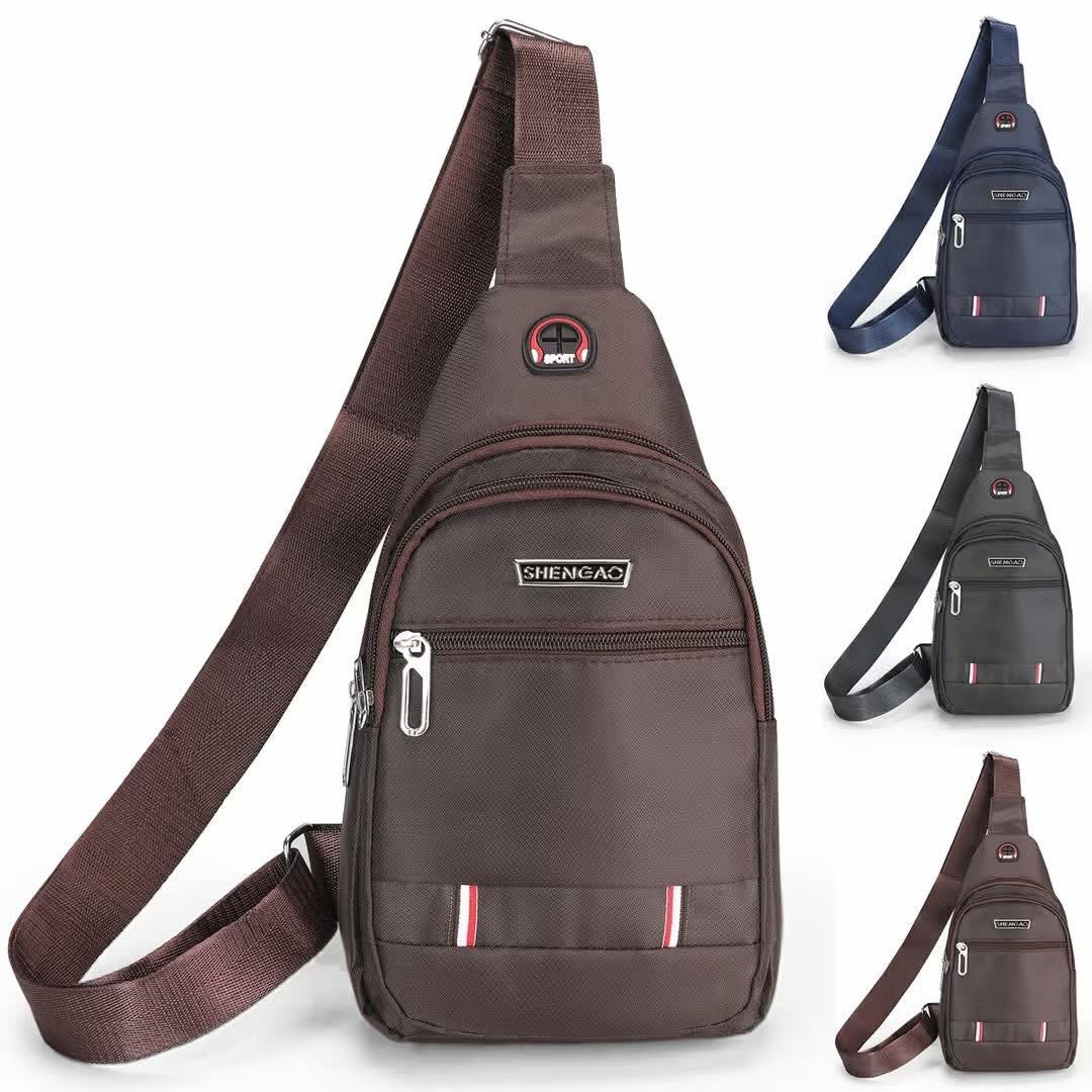Anti theft crossbody bag sling with earphone port - brown.