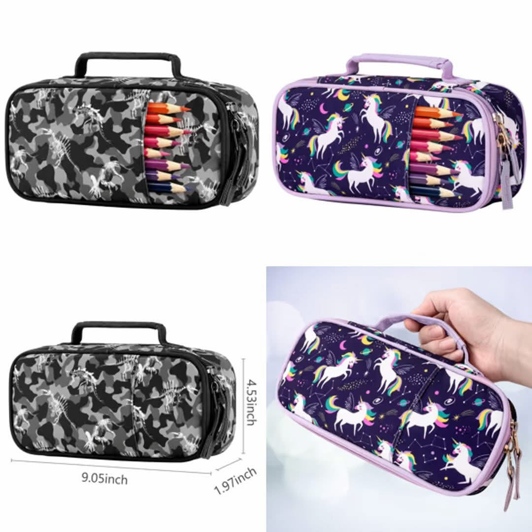 Kids large capacity zipper pencil case - unicorn.