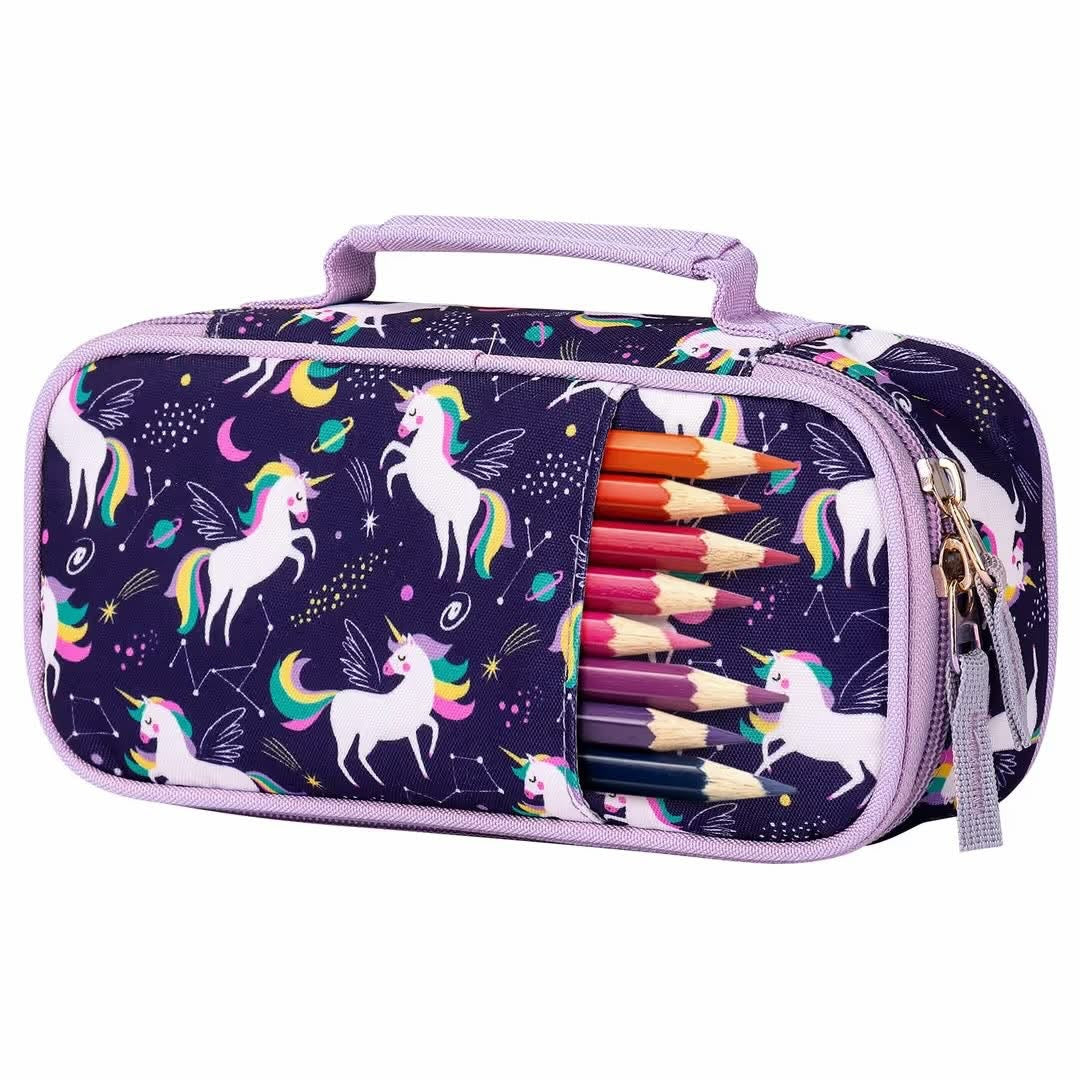 Kids large capacity zipper pencil case - unicorn.