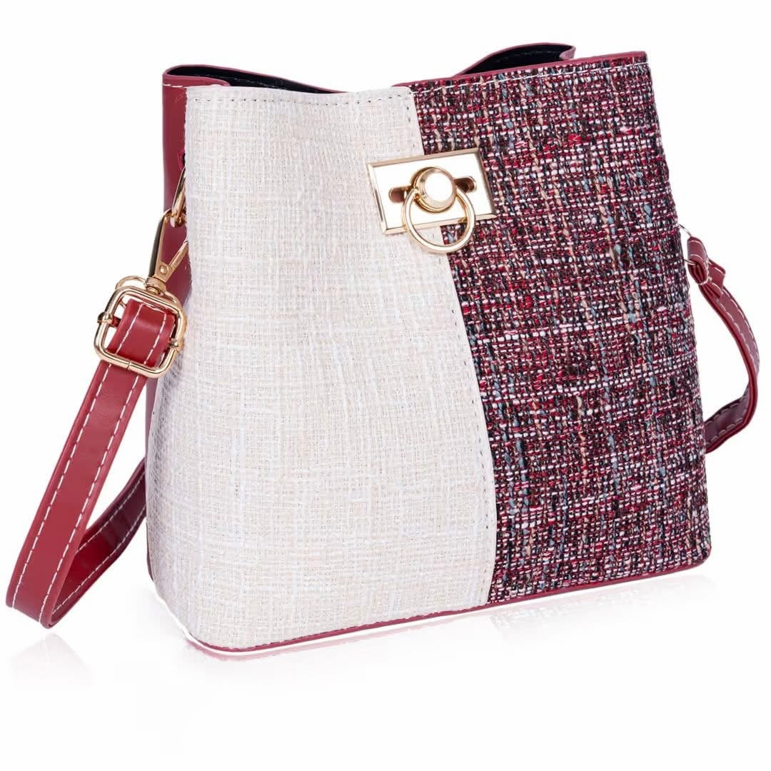 Red PU leather bucket bag