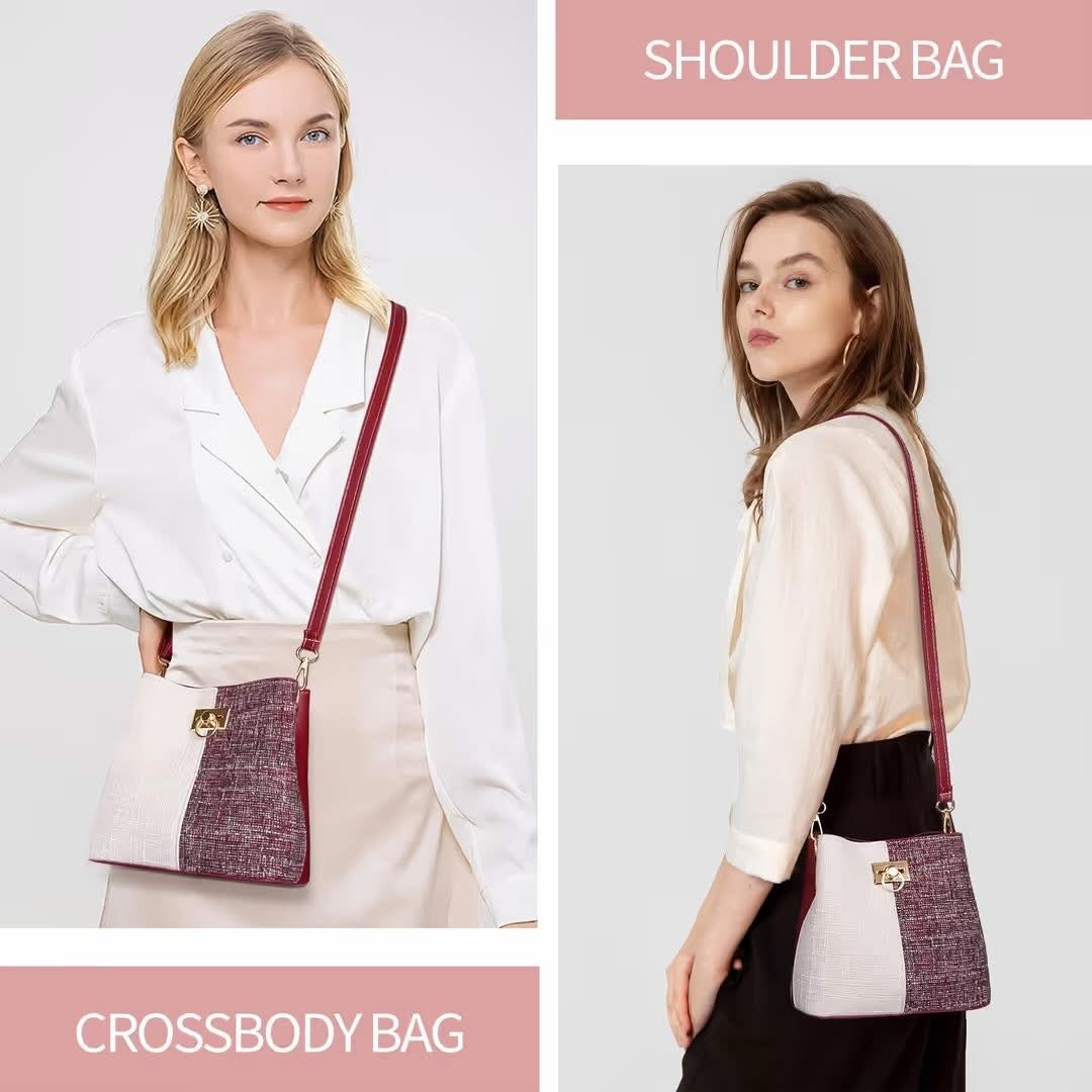 Red PU leather bucket bag