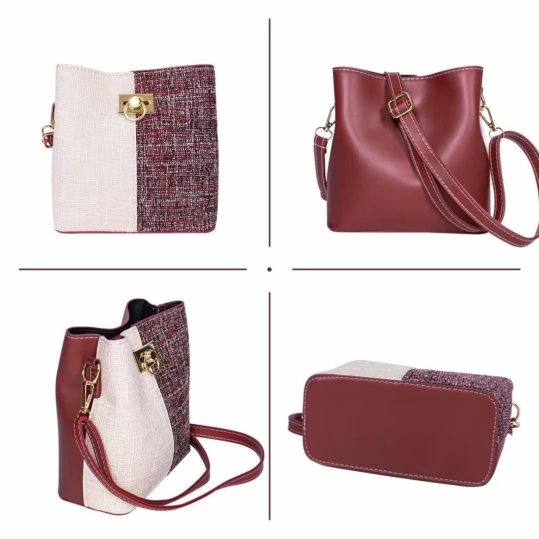 Red PU leather bucket bag