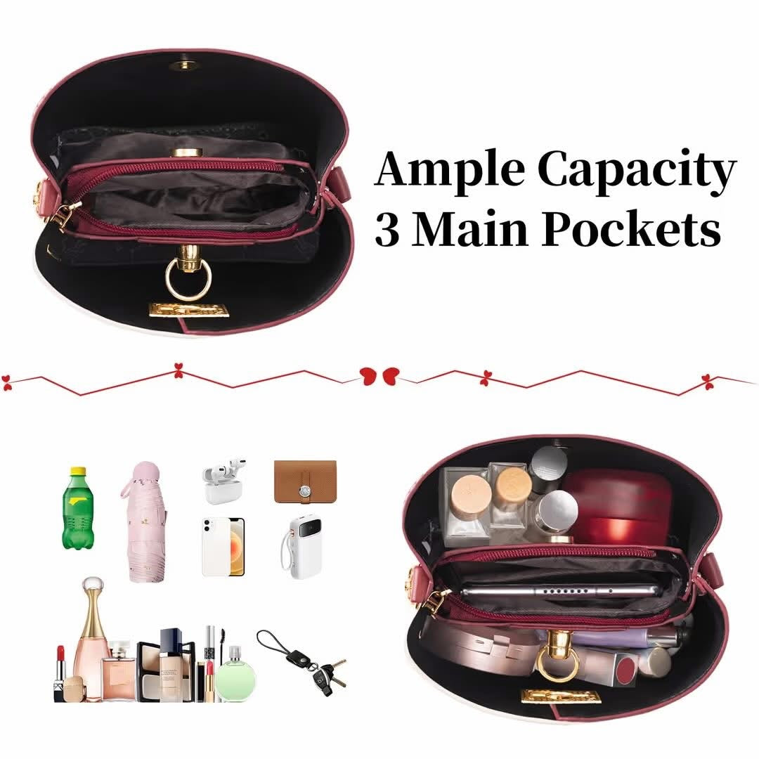 Red PU leather bucket bag
