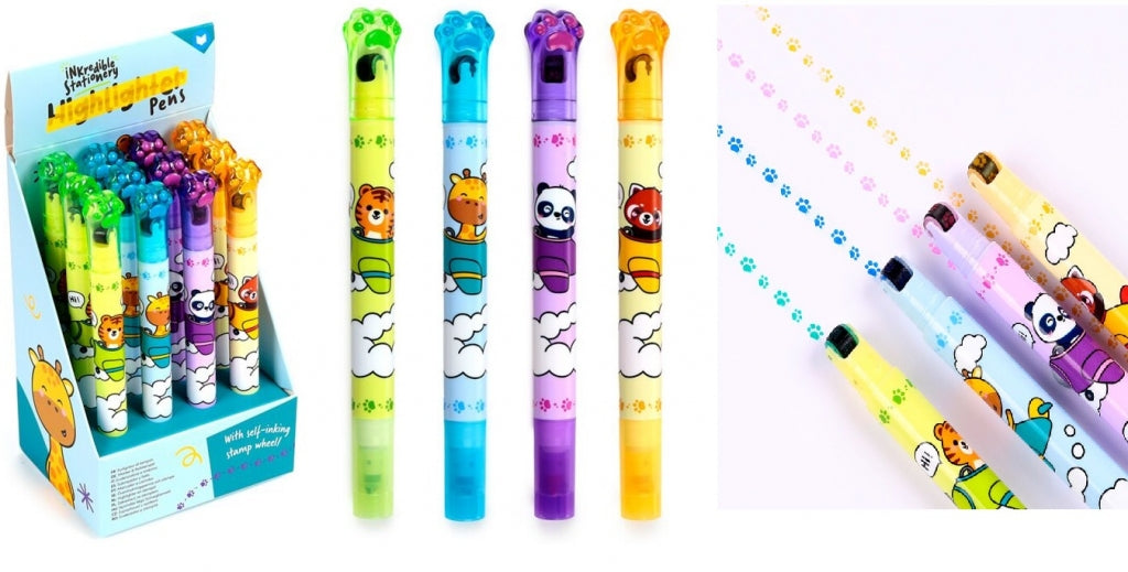 Adoramals wild 2-in-1 highlighter & stamp wheel pen