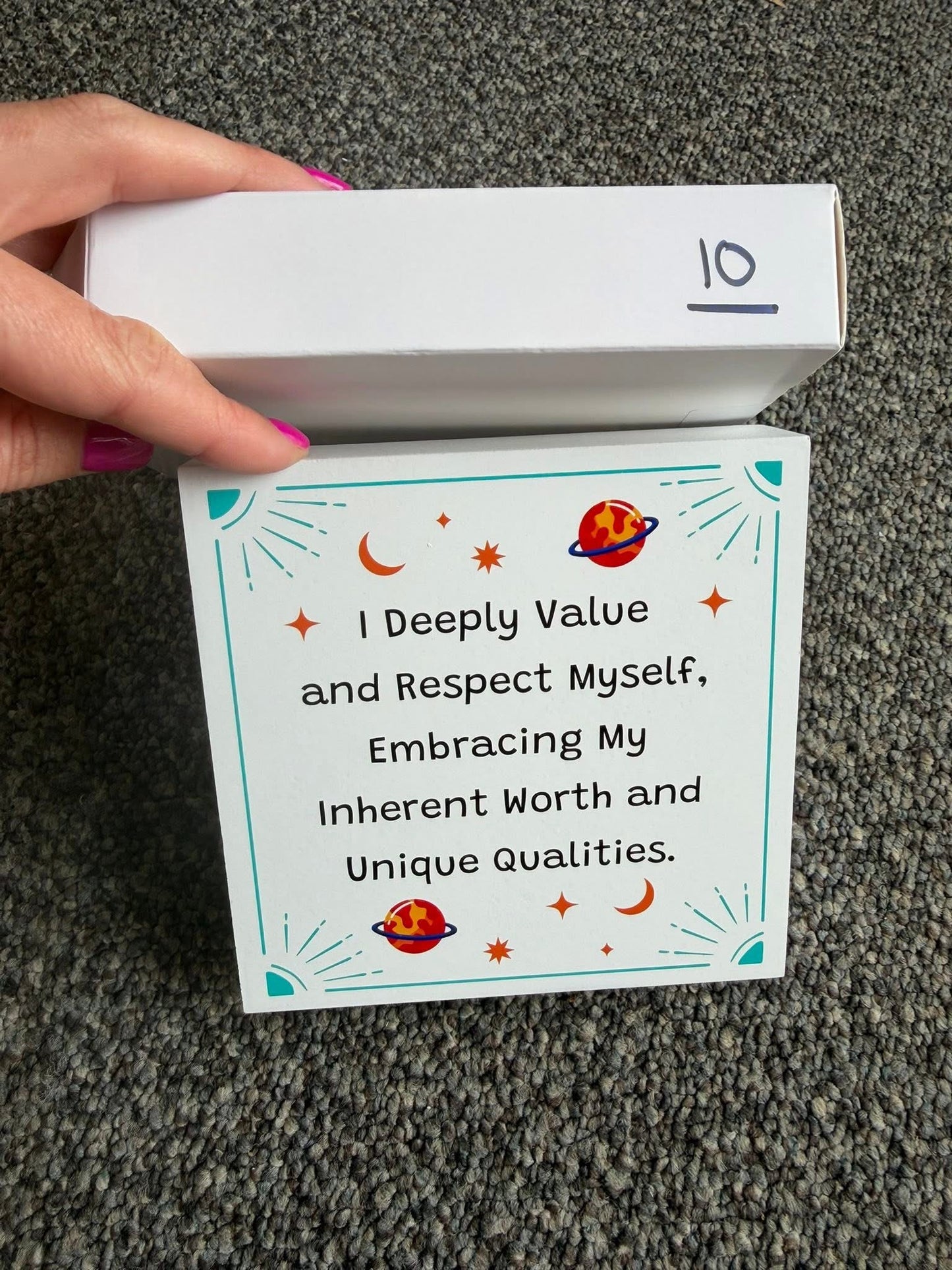 Wooden box sign - inspirational & decorative shelf plaque.