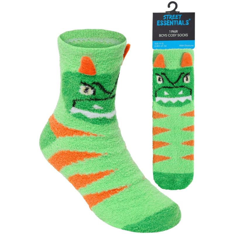 Boys 3D dinosaur cosy socks.