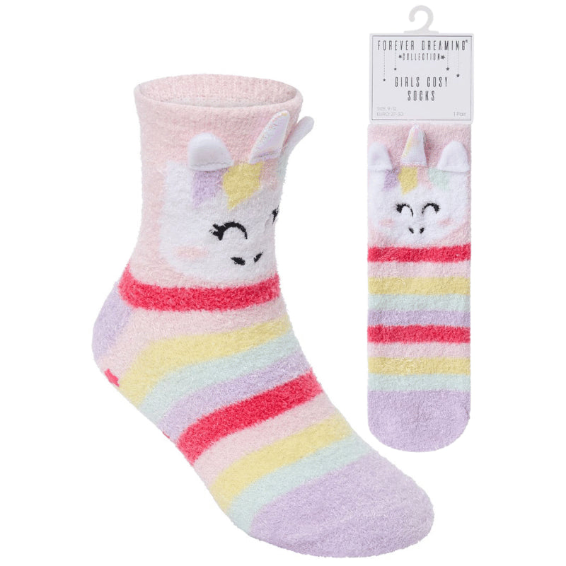 Girls 3D unicorn cosy socks.