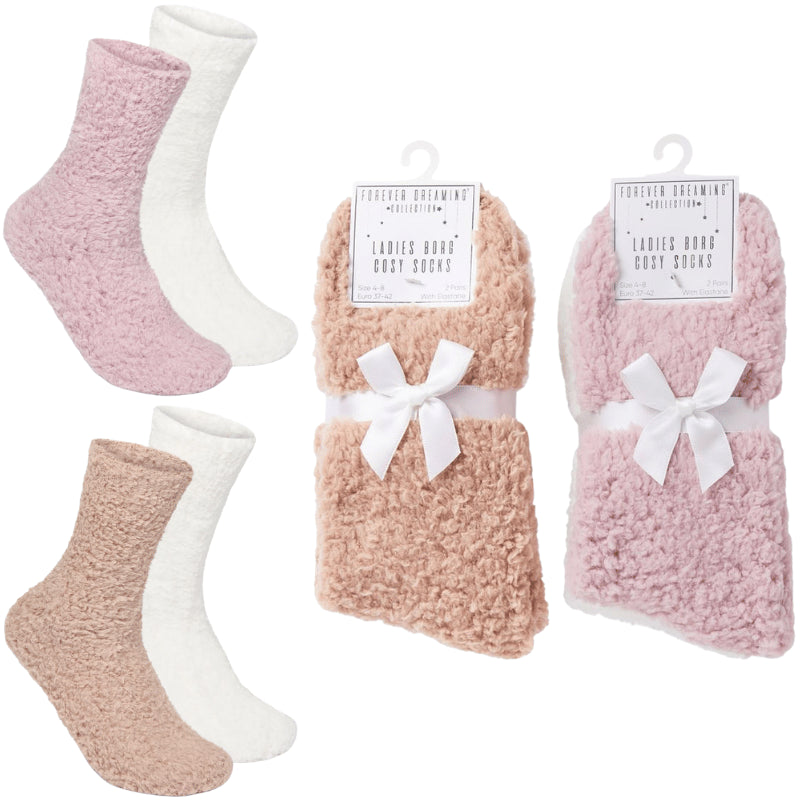 Ladies Borg fleece socks 2 pack.