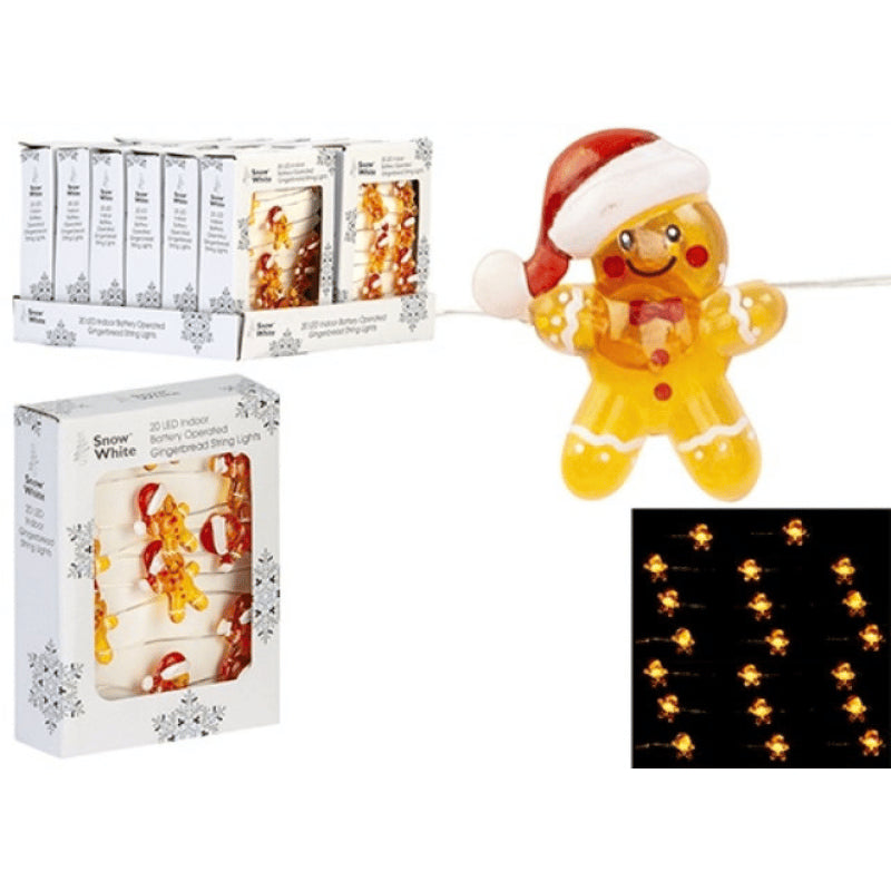 20 LED battery operated string lights - gingerbread.