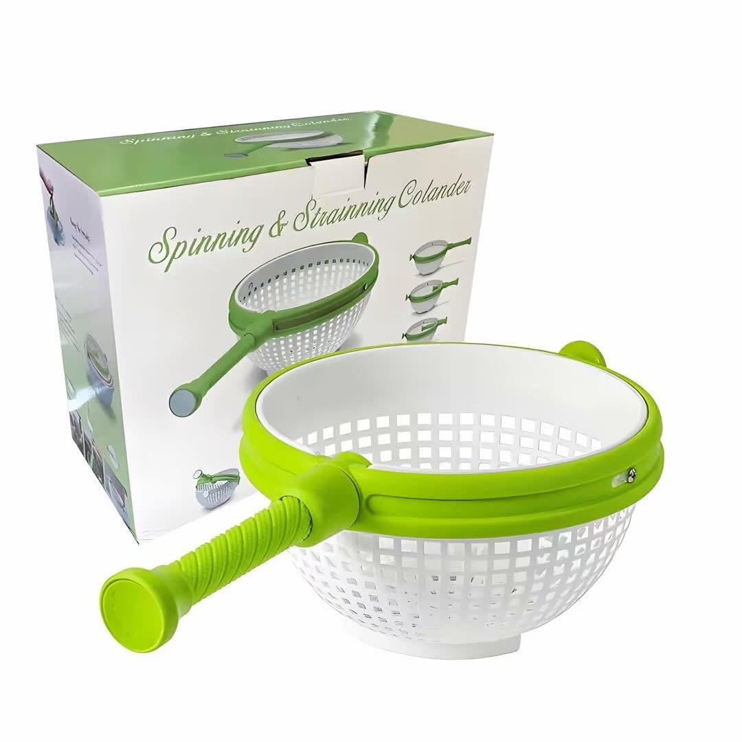 2-in-1 collapsible salad spinner & straining colander.
