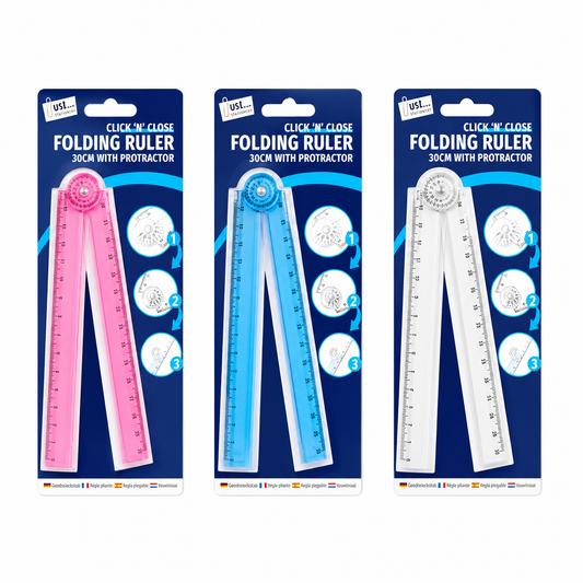 Click ‘n’ close folding ruler with protractor 30cm.