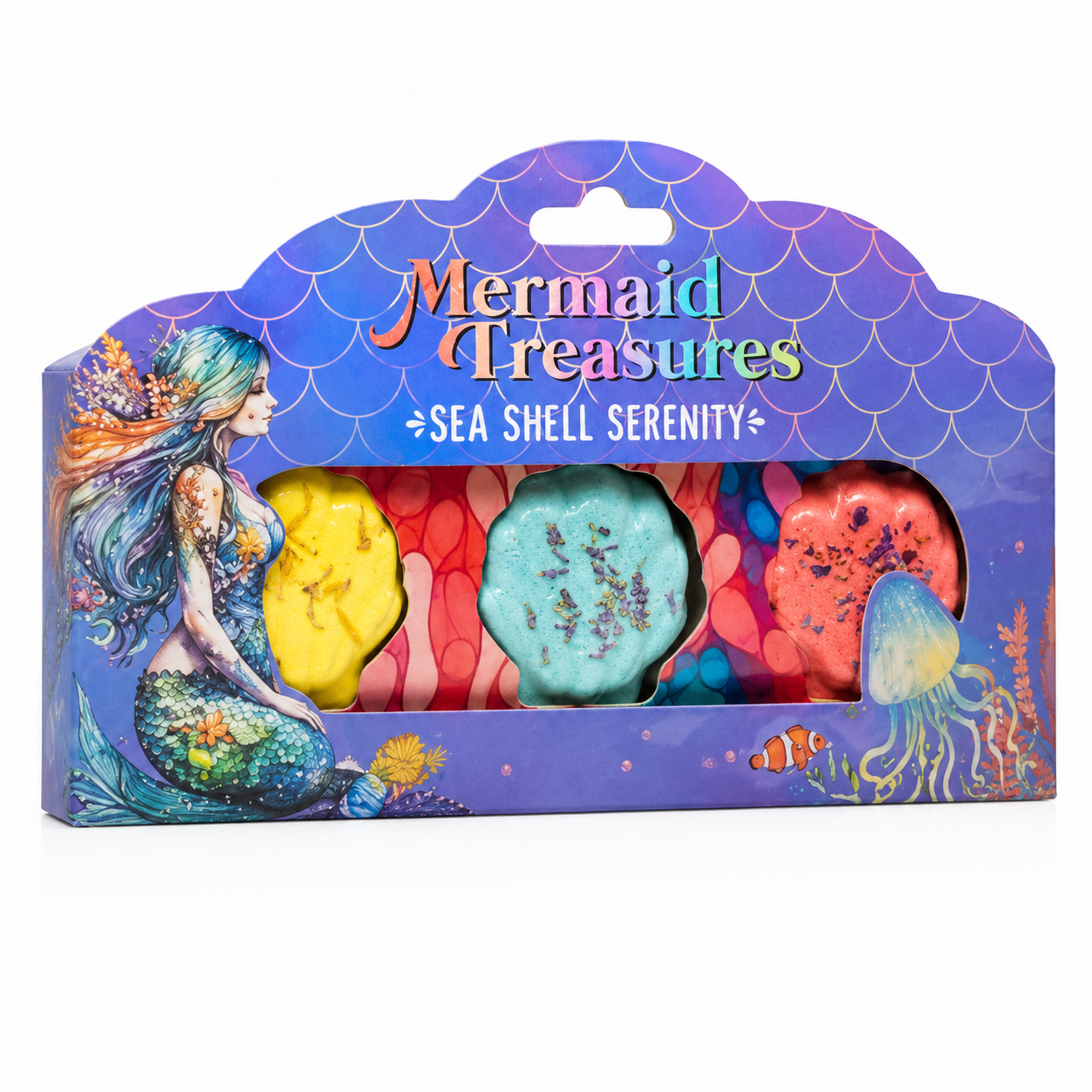 Mermaid treasures sea shell serenity bath fizzer gift set