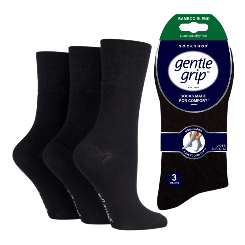 Ladies gentle grip socks 3 pairs - plain black
