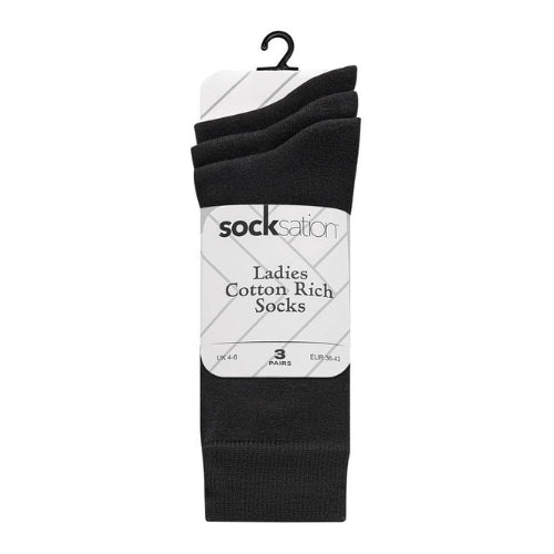 Sockstation ladies 3 pack cotton socks - black