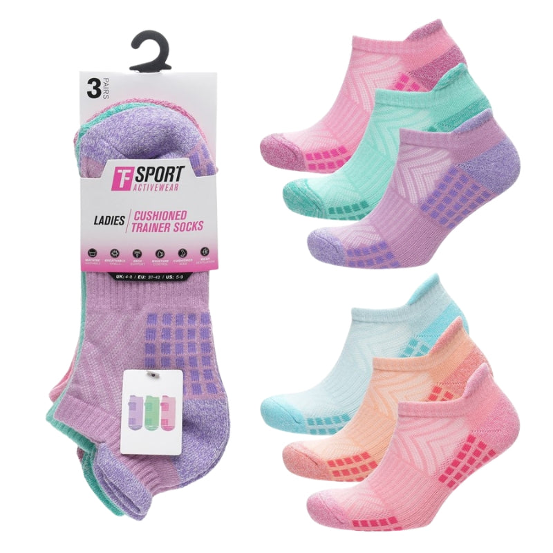 Ladies cushioned trainer socks 3 pack