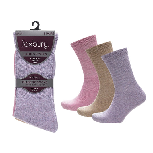 Ladies mixed diabetic socks 3 pack - pastel