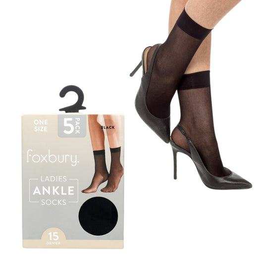 Ladies 15 denier ankle high socks 5 pack - black