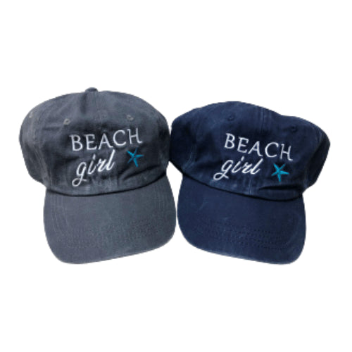 Childrens - wash denim embroidered baseball cap beach girl