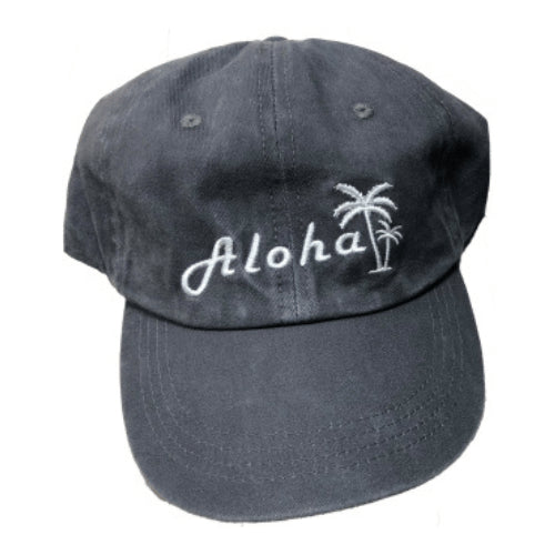 Adults - washed denim embroidered baseball cap aloha