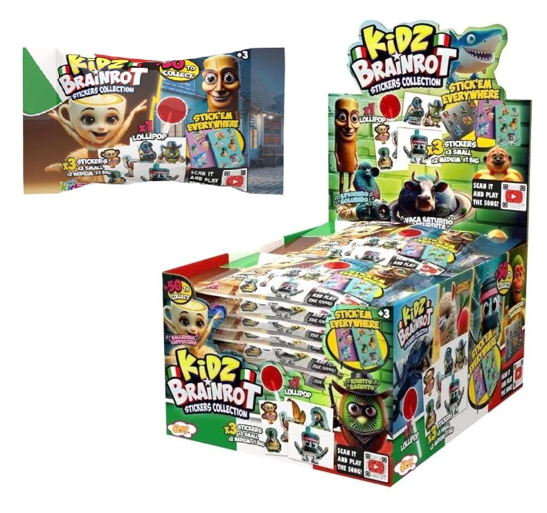 Brain rot stickers and lollipop