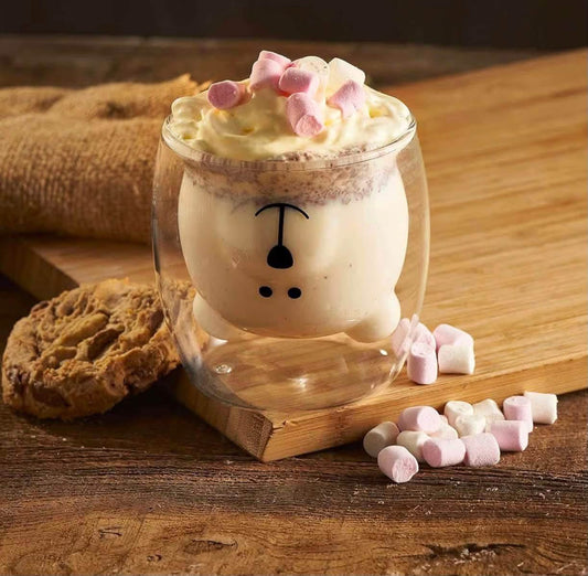 Double wall insulated glass bear mug