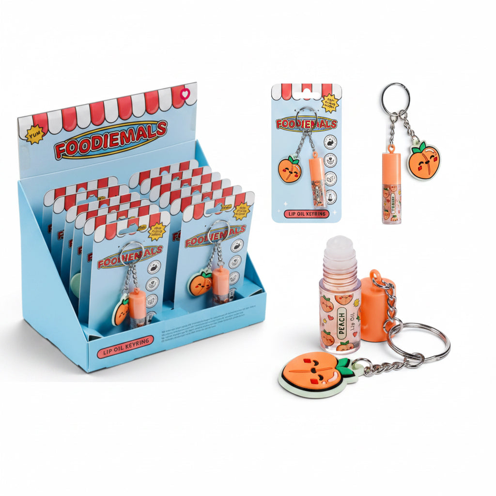 Peach lip oil with charm keyring