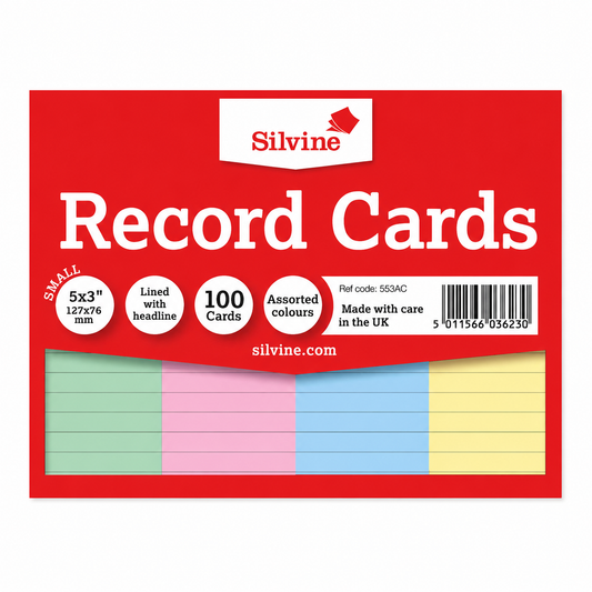 Coloured ruled record cards 100 pack