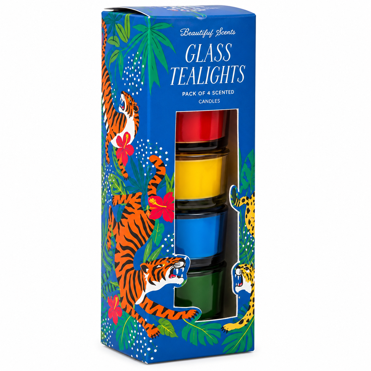 Crouching tiger glass tea light holders 4 pack