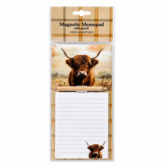 Highland cow magnetic memo pad with pencil
