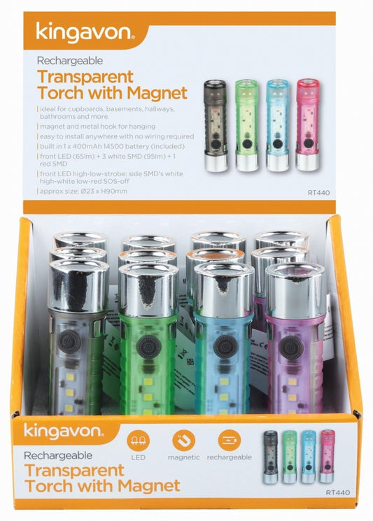 Rechargeable transparent torch